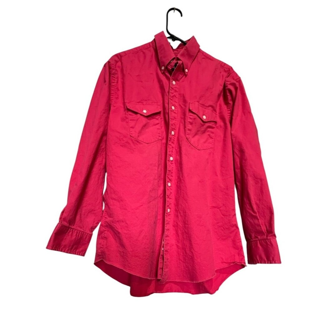 Vintage Wrangler Pink Brushpopper Western Cowboy Cut Shirt 17-34 X-Long Tails XL